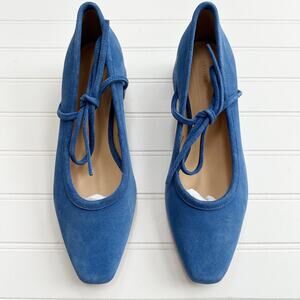 Either/Or Heeled Ballet Suede Denim Blue Square Toe Shoes 8 NWT Box